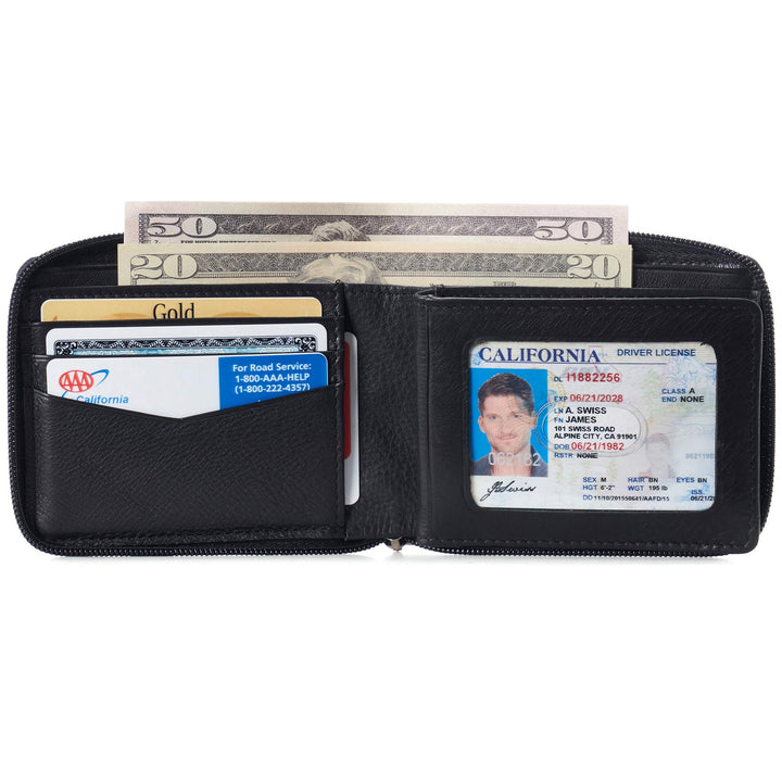 Logan Zipper Bifold Wallet For Men or Women RFID Safe Comes in a Gift Box Black
