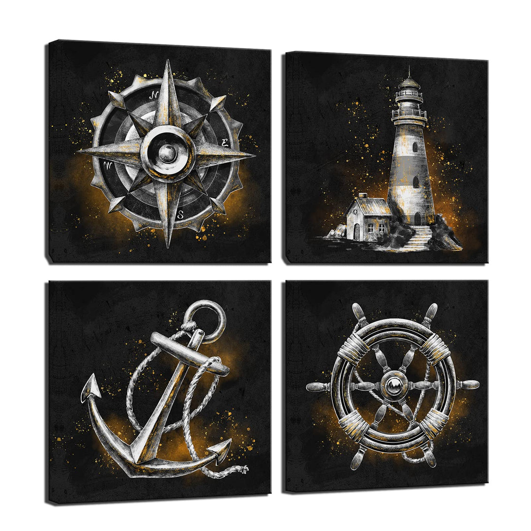 LevvArts Nautical Wall Art Canvas Lighthouse Anchor Com