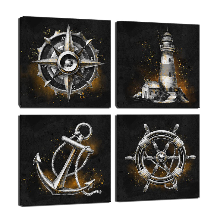 LevvArts Nautical Wall Art Canvas Lighthouse Anchor Com