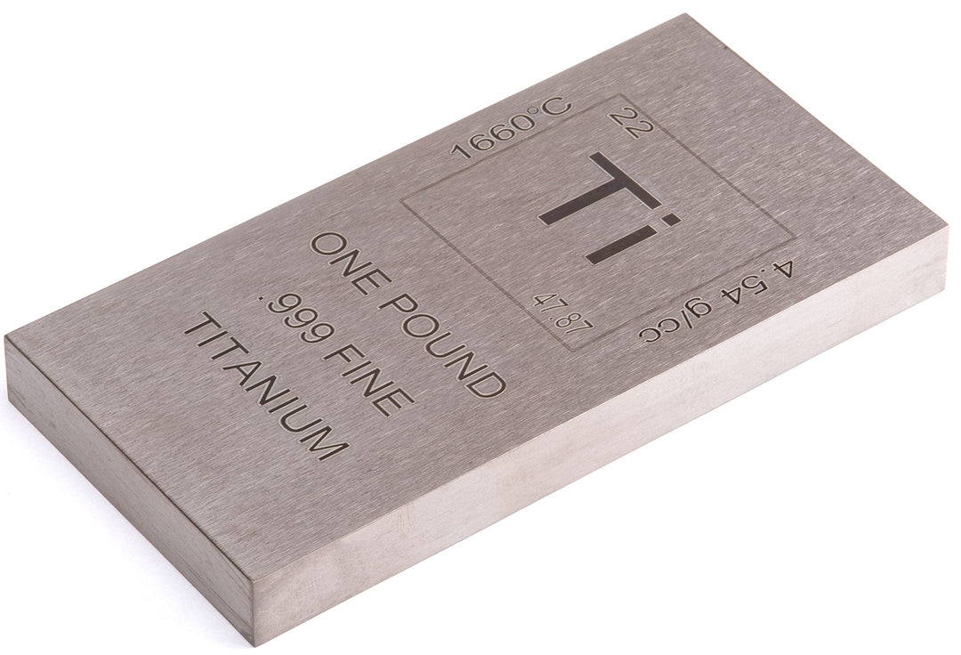 Titanium Bar - 1lb Laser Engraved .999 Pure Bullion Bar Chemistry Element Design