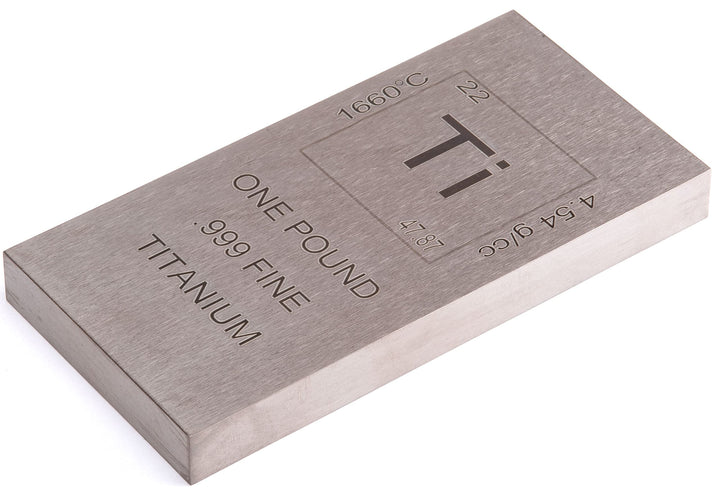 Titanium Bar - 1lb Laser Engraved .999 Pure Bullion Bar Chemistry Element Design
