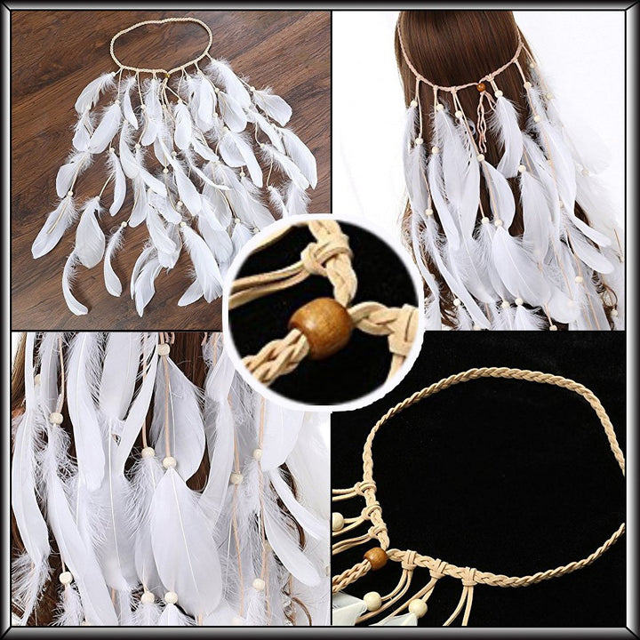 White : AWAYTR New White Feather Headband Women Festiva