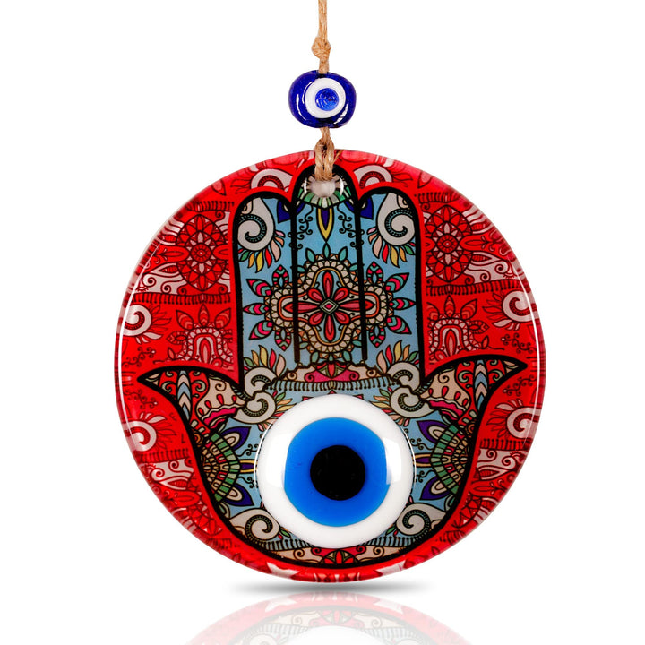 Red Hamsa Hand Evil Eye Decor Home Wall Hanging 4.7 Glass Handmade Nazar Amulet Good Luck Charm