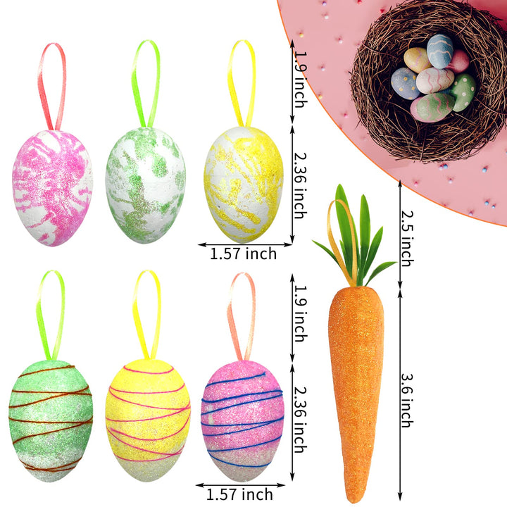 25 PCS Easter Egg Carrot Hanging Ornaments With Green Grass Easter Egg Ornaments for Tree Basket Decorations Home DIY Crafts