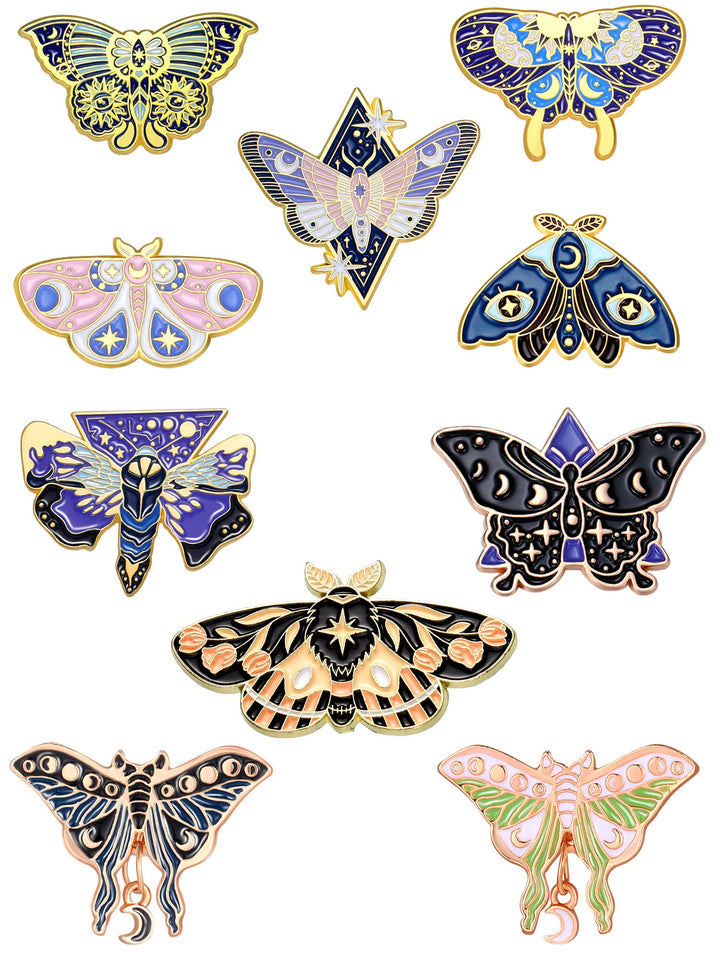 10 Pieces Butterfly Enamel Pins Set Cute Enamel Backpacks Lapel Pins Cool Horror Brooches Pins for Steampunk Badge Jewelry(Retro Style)