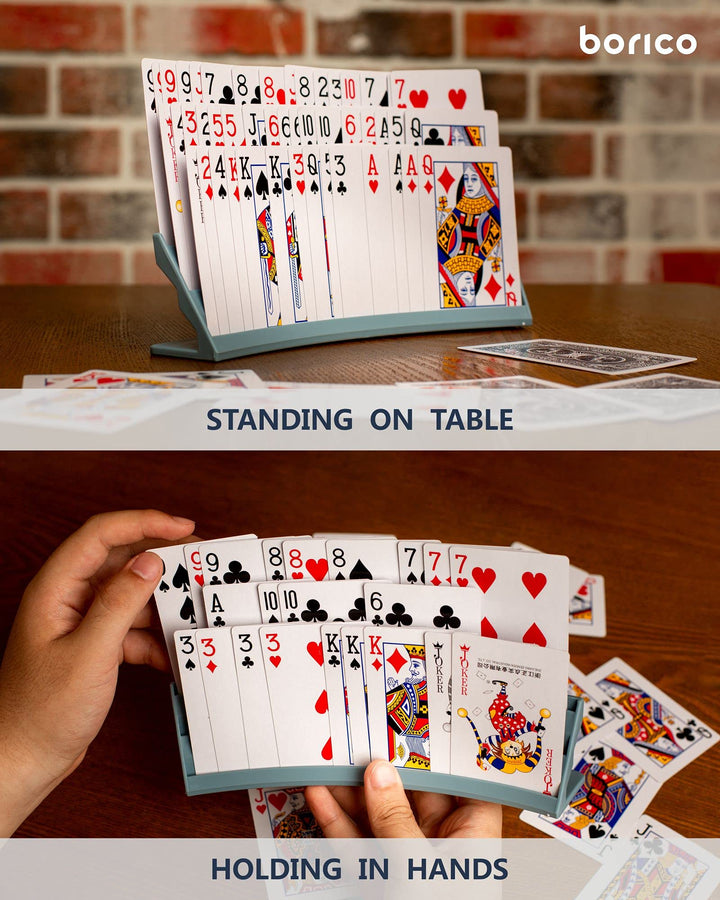 Card Holders for Playing Cards - 2 Pack Playing Card Holder for Kids and Adults,Stackable Storage Game Card Tray with a Travel Pouch (Blue)