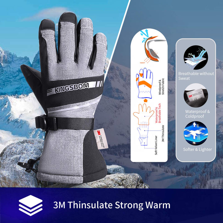 Waterproof Ski &amp; Snow Gloves, 3M Thinsulate Winter Warm Touch Screen Snowboard Gloves for Men &amp; Women (Large)