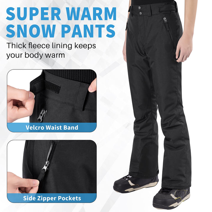 Winter Waterproof Snow Pants: Insulated Fleece Lined Ski Pants for Men Women - Super Soft Outdoor Hiking Pants with Zipper Pockets XXL Black