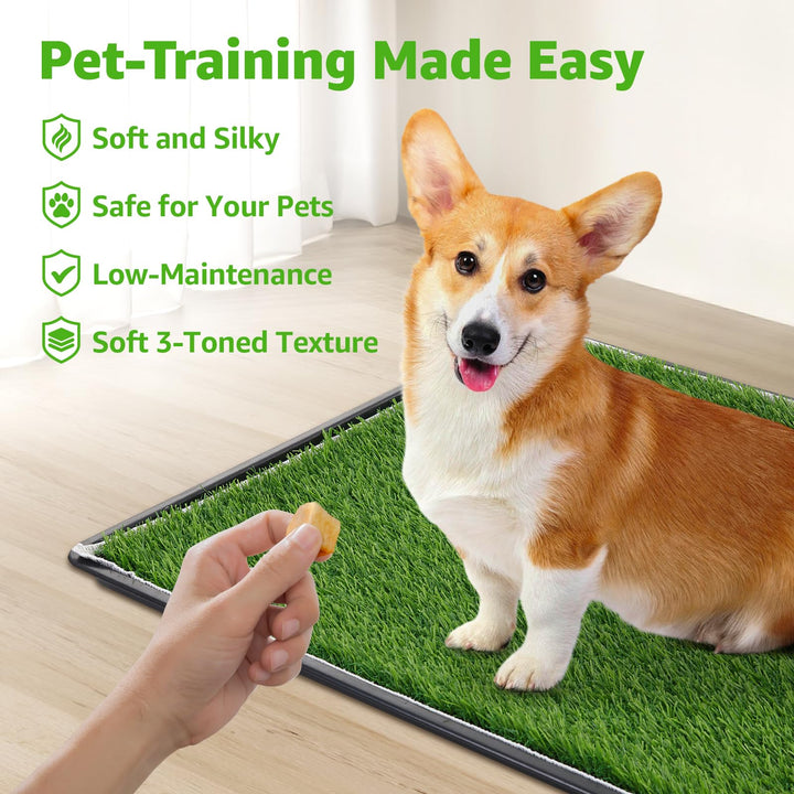Dog Grass Large Potty Patch, Dog Litter Boxes Artificial Grass Bathroom Turf for Pet Training, Washable Puppy Pee Pad, Perfect Indoor/Outdoor Portable Potty Pet Loo (Tray system-35X22.6)