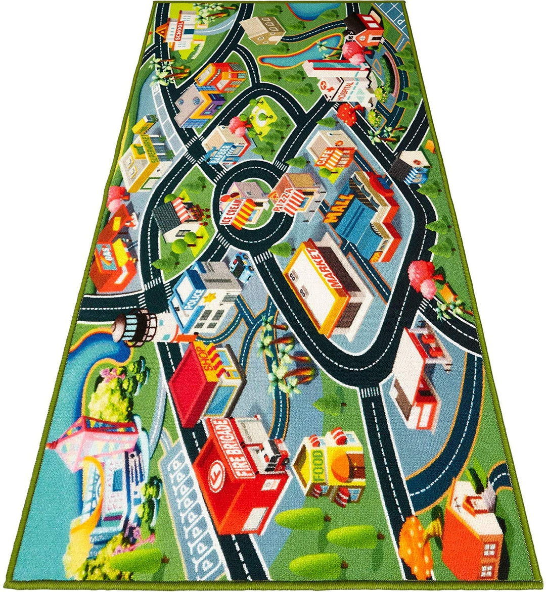 Kids Car Rug Play Mat - Vibrant Kids Carpet for Toy Cars, Road Rug Adventures in Toddler Room - Durable, Non-Slip &amp; Easy Clean