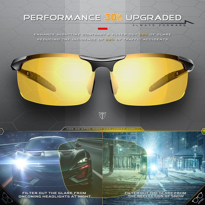Men&#39;s Night Driving Glasses: Night Time Driving Glasses for Men Al-Mg metal Yellow Sunglasses 8177-night