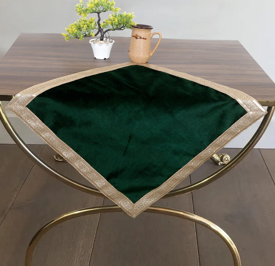 Green Velvet Cloth with Golden Shinny Border, Namaaz, Muslim Cloth, Aasan, Alter, Altar, Tarot Table Cloth Holy Square Tablecloth