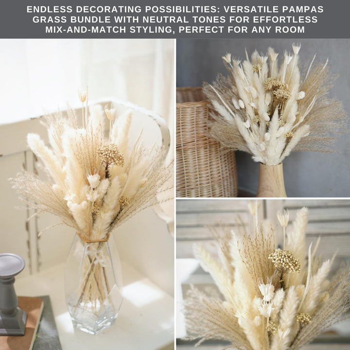 Natural Dried Pampas Grass Bouquet - 85 PCS with Bunny 