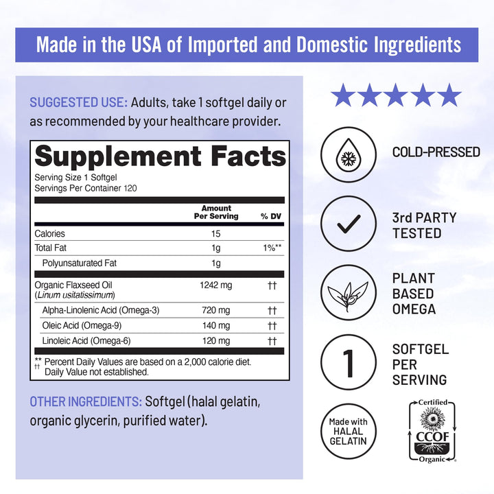 NatureWise Flaxseed Oil 1200 mg, Fish Free Omega 3 Supp