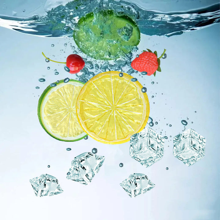 70 Pcs Fake Fruits Ice Cube Set, Include 10 Artificial Lemon Slice 10 Simulation Cherries 5 Fake Strawberry 45 Fake Crushed Ice and Ice Cubes for Home Kitchen Decoration