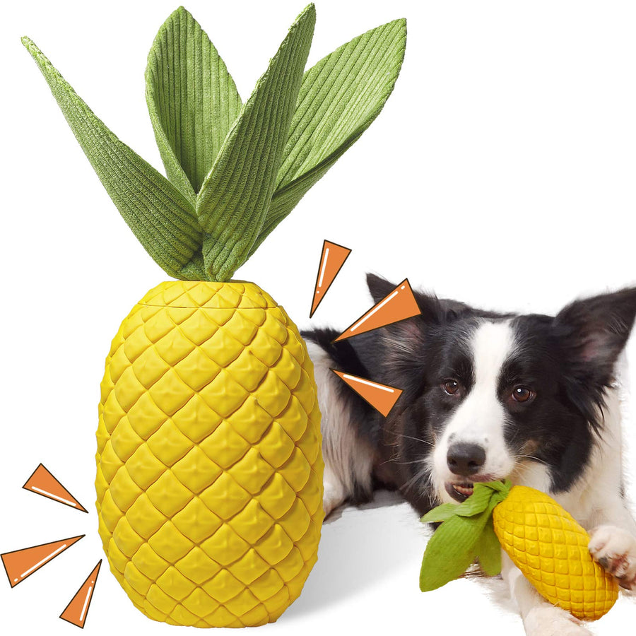 Squeaky Dog Toys for Aggressive Chewer Large Medium Breed Dog, Indestructible Tough Dog Chew Toys with Natural Rubber (Pineapple)