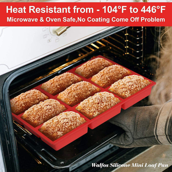 Silicone Mini Loaf Pans, Non-Stick Mini Bread Pans, 9 Cavities Silicone Bread Baking Mold, Perfect for Mini Loaf, Cake, Bread and Meatloaf, Food Grade &amp; BPA Free, Set of 2