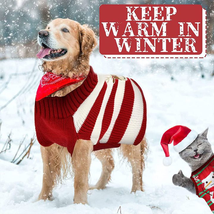 4 Pieces Christmas Santa Dog Sweaters Puppy Knitted Sweaters Holiday Pet Clothes with Reindeer Snowman Elf Elk Patterns for Dog Puppy Cat (Small)