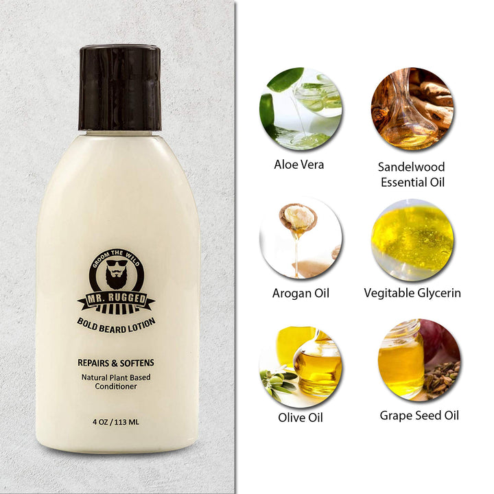 Mr. Rugged Bold Beard Lotion Conditioner - Repair, Soften &amp; Protect Facial Hair with This Luxurious Beard Conditioner - Supports Healthy Beard Growth - Paraben &amp; Sodium Chloride Free - Works Better Than Beard Oils or Beard Balms - Satisfaction Guaran