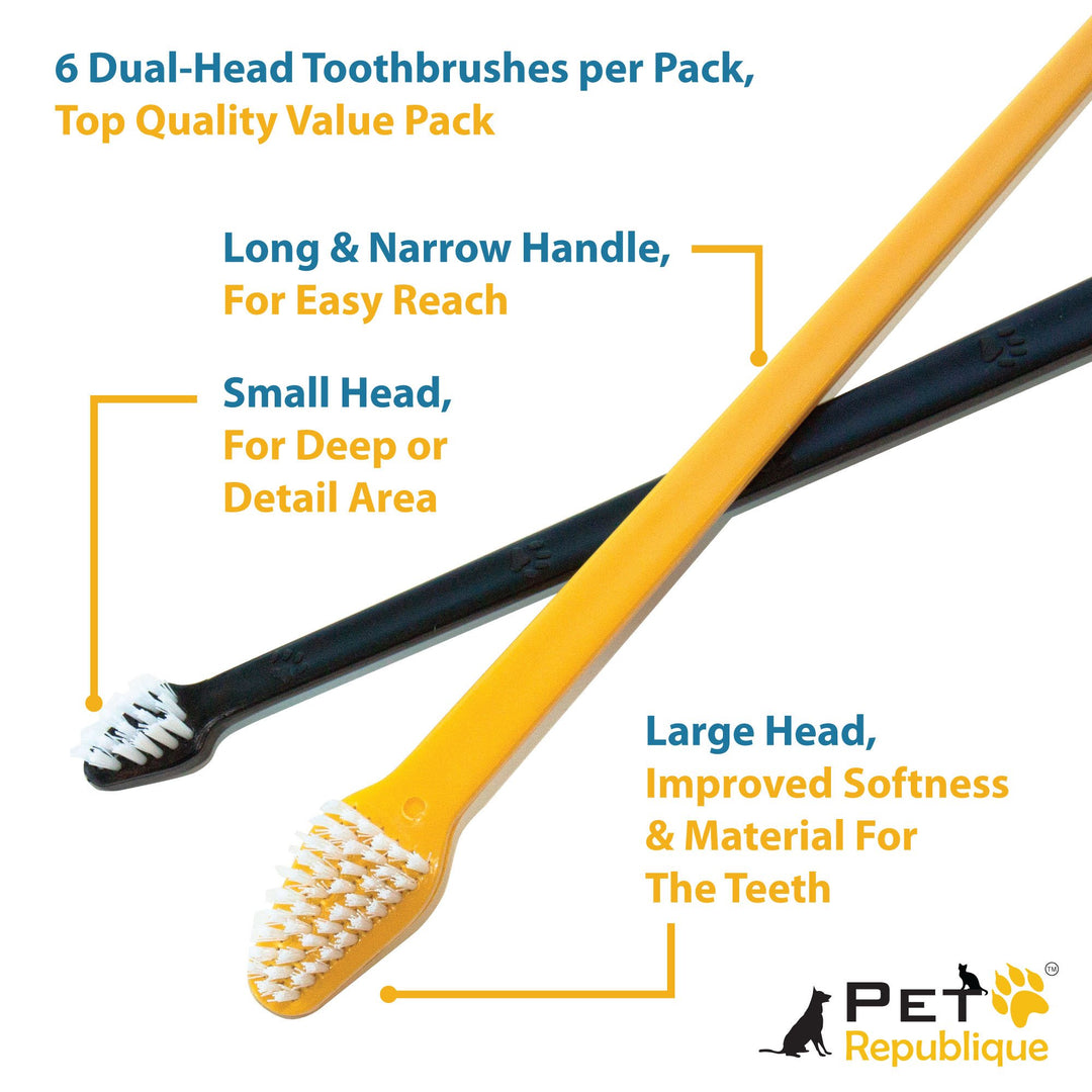 Dog Toothbrush Set of 6 – Dual Headed Dental Hygiene Brushes for Small to Large Dogs, Cats, and Most Pets