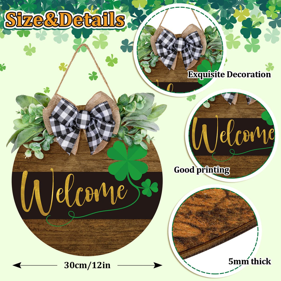 St. Patrick&#39;s Day Welcome Sign Wooden Hanging Sign Farmhouse Rustic Door Decoration St. Patrick&#39;s Day Wreath Sign with Bow Ornament for Irish Holiday Home Indoor Outdoor Farmhouse Window