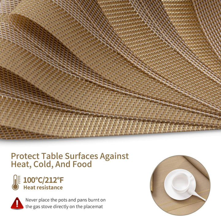 SENDAY Placemats, Set of 8 Heat-Resistant Placemats Stain Resistant Anti-Skid Placemats for Kitchen Table, Washable Durable PVC Table Mats Woven Vinyl Placemats