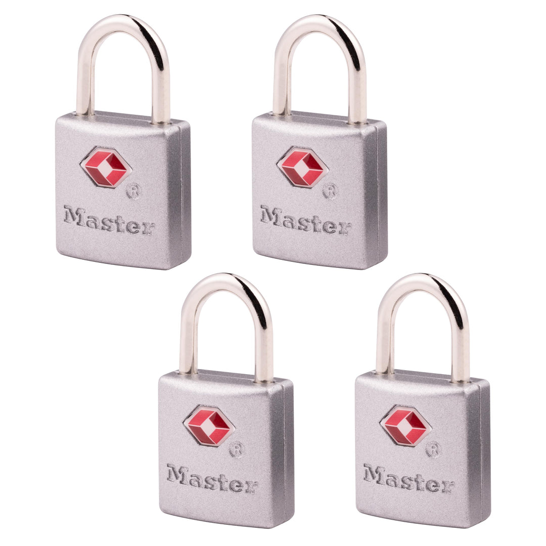 TSA-Accepted Luggage Lock, 7/8 in. Wide, 4683Q (Pack of 4) Keyed Padlock, 4 Pack, Brass