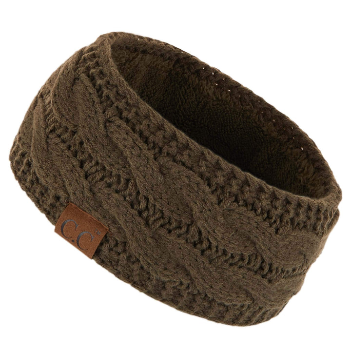 CC Winter Fuzzy Fleece Lined Thick Knitted Headband Headwrap Earwarmer Olive