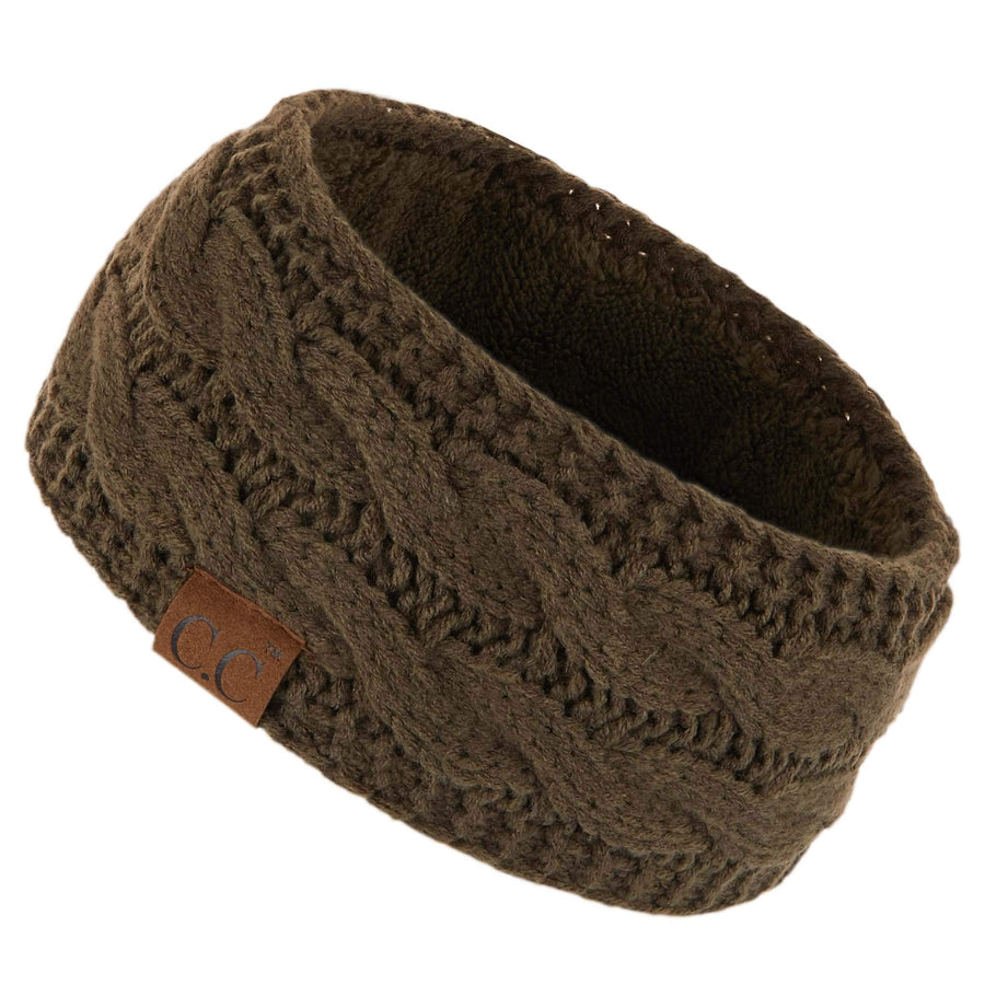 CC Winter Fuzzy Fleece Lined Thick Knitted Headband Headwrap Earwarmer Olive