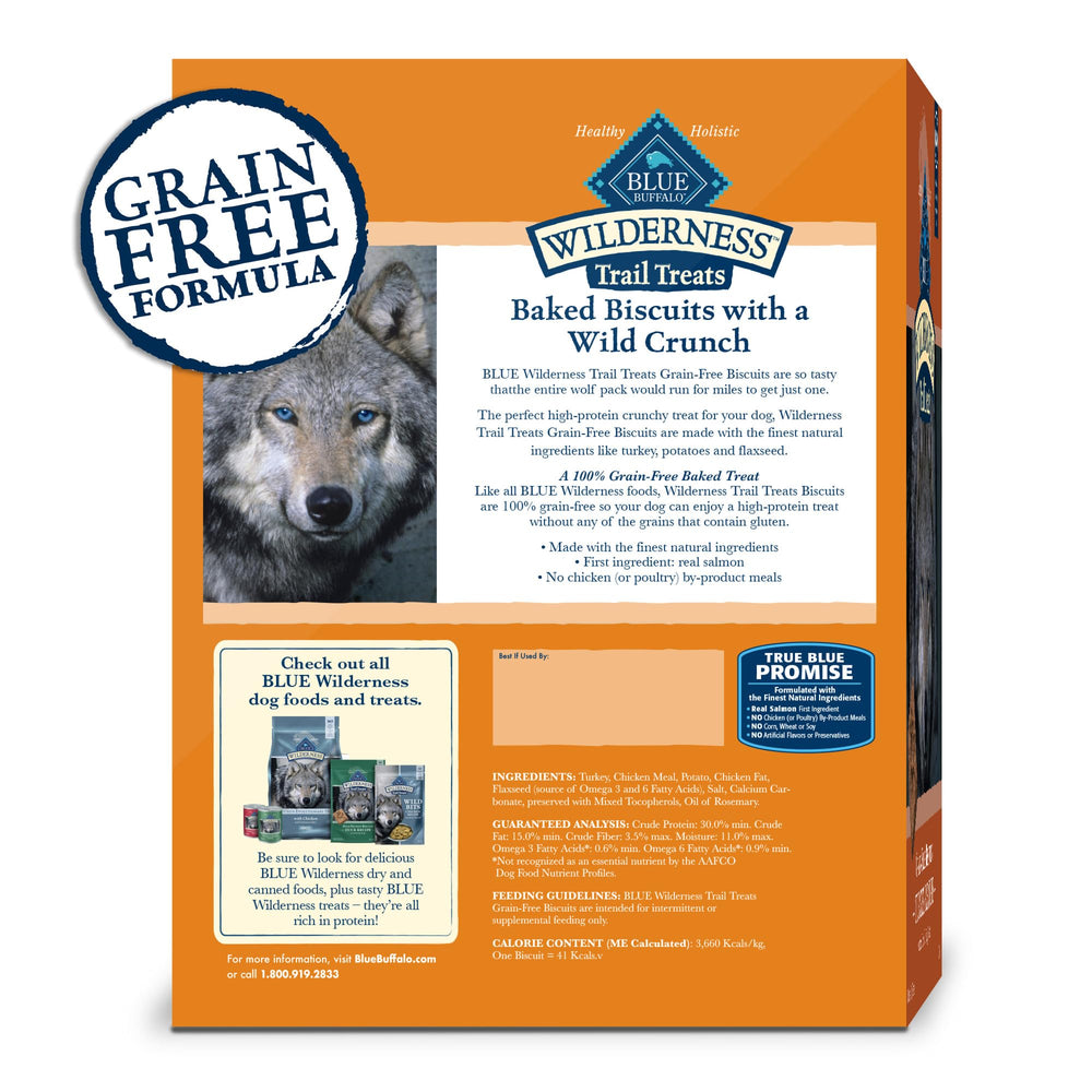 Wilderness Trail Treats High Protein Grain Free Dog Biscuits Crunchy Dog Treats, Turkey Recipe, 10-oz Bag