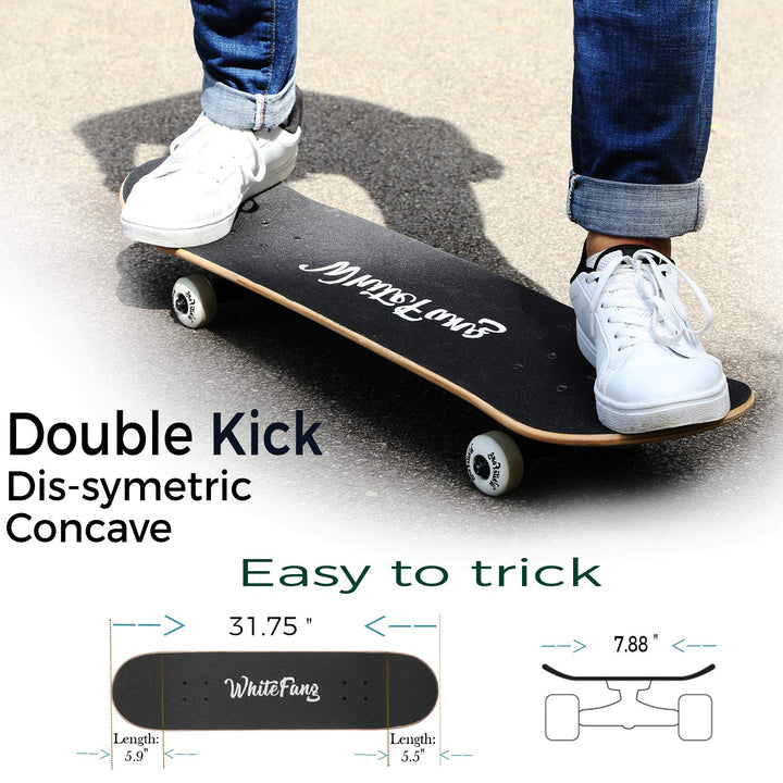 Skateboards, Complete Skateboard 31 x 7.88, 7 Layer Canadian Maple Double Kick Concave Standard and Tricks for Kids and Beginners (Diamond)