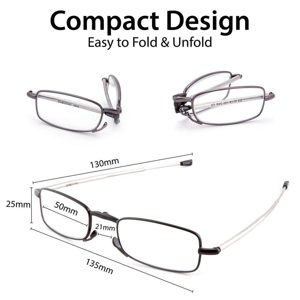 DOUBLETAKE Reading Glasses - 2 Pairs Folding Readers In