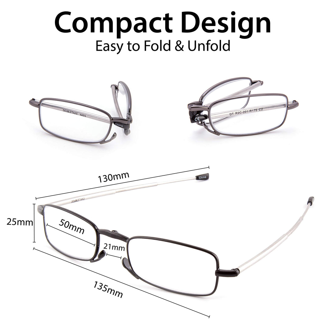 DOUBLETAKE Reading Glasses - 2 Pairs Folding Readers In