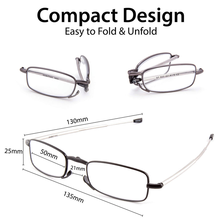 DOUBLETAKE Reading Glasses - 2 Pairs Folding Readers In