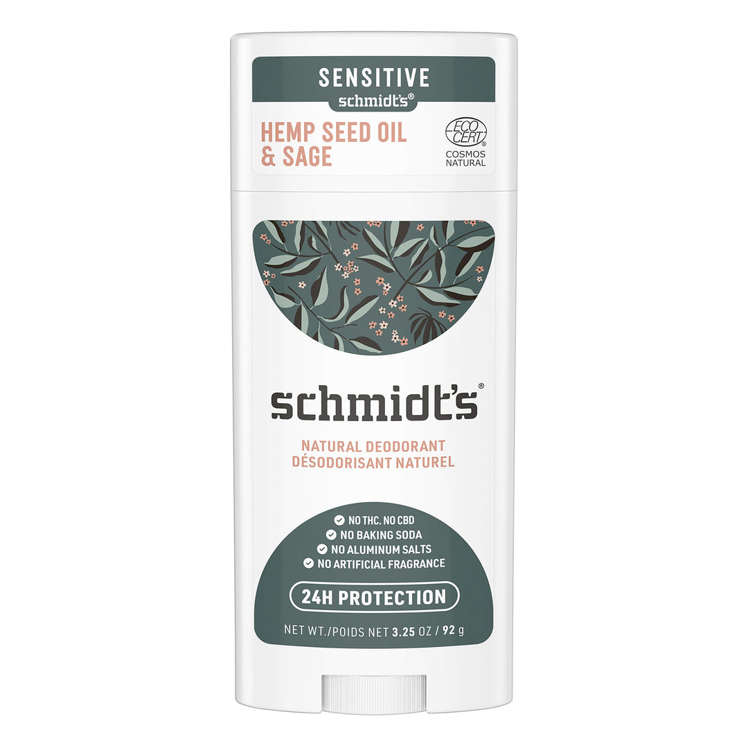 Schmidt&#39;s Aluminum Free Natural Deodorant for Women and Men, Hemp Seed Oil and Sage for Sensitive Skin with 24 Hour Odor Protection, Certified Cruelty Free, Vegan Deodorant, 3.25 oz,vetiver,sage,WHITE