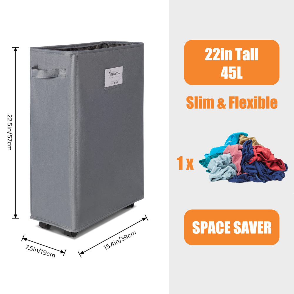 Caroeas 22 Slim Rolling Laundry Basket with Card Waterp