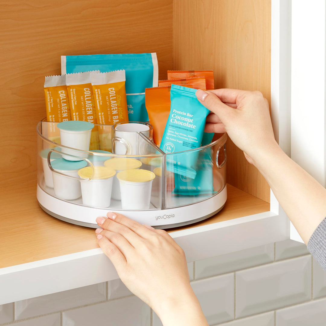 Crazy Susan Lazy Susan Organizer, 3 BPA-Free Removable Clear Bins with Handles, Rotating Storage Turntable for Kitchen Cabinet, Pantry and Bathroom Organization