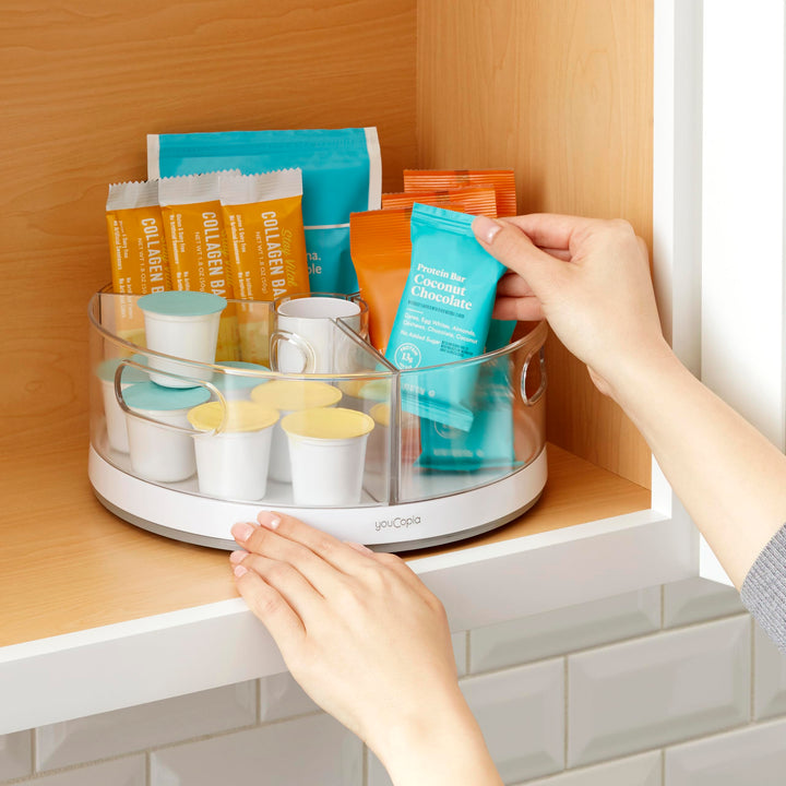 Crazy Susan Lazy Susan Organizer, 3 BPA-Free Removable Clear Bins with Handles, Rotating Storage Turntable for Kitchen Cabinet, Pantry and Bathroom Organization