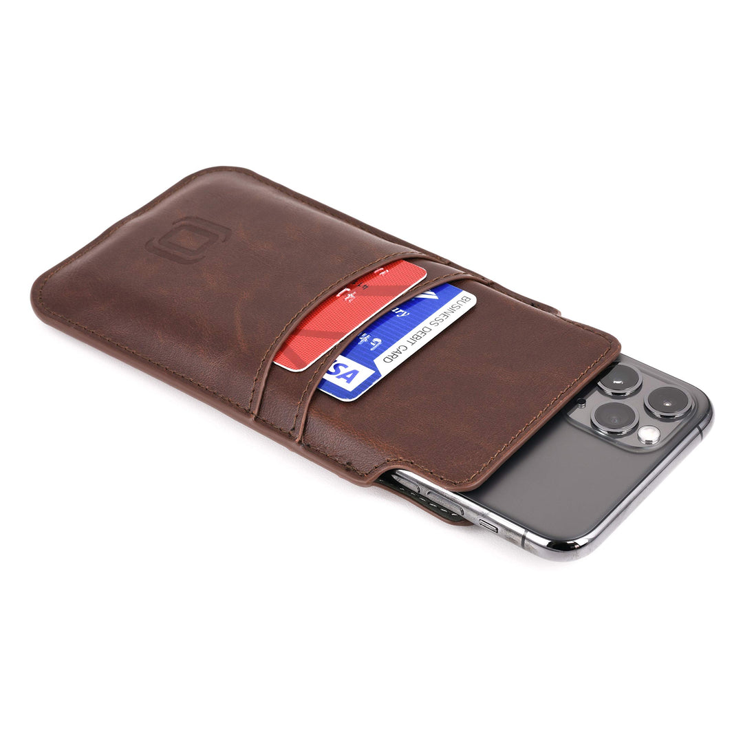Provincial Wallet Sleeve for iPhone 11 Pro, iPhone Xs &amp; iPhone X: Ultra Slim Vintage Synthetic Leather Cover with 2 Card Holder Slots: Professional Executive Pouch Case [Brown]