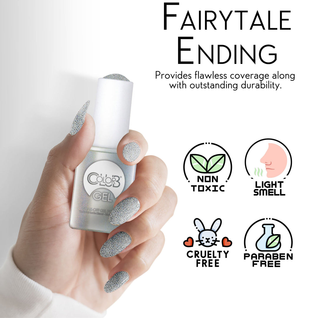 Color Club Fairytale Ending Nail Gel Silver and White Micro Glitter Color Polish.5 fl oz (15 mL)