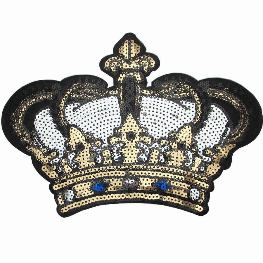 Big Crown Embroidered Patch with Sequins Sew on/Iron on Patch Applique Clothes Curtain Sewing Flowers Applique Home Wedding Party Decoration DIY Accessory (Crown)