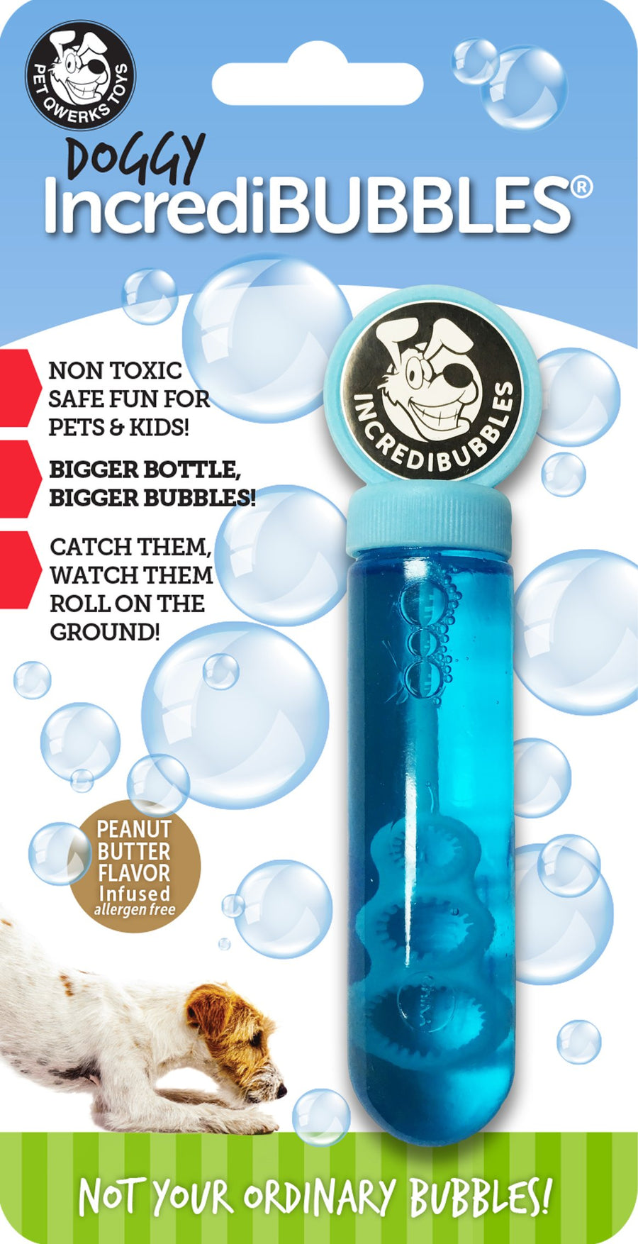 Incredibubbles Interactive Pet Toys - Long Lasting Edible Bubbles for Dogs & Cats - Peanut Butter Flavor - 38 ML, All Breed Sizes