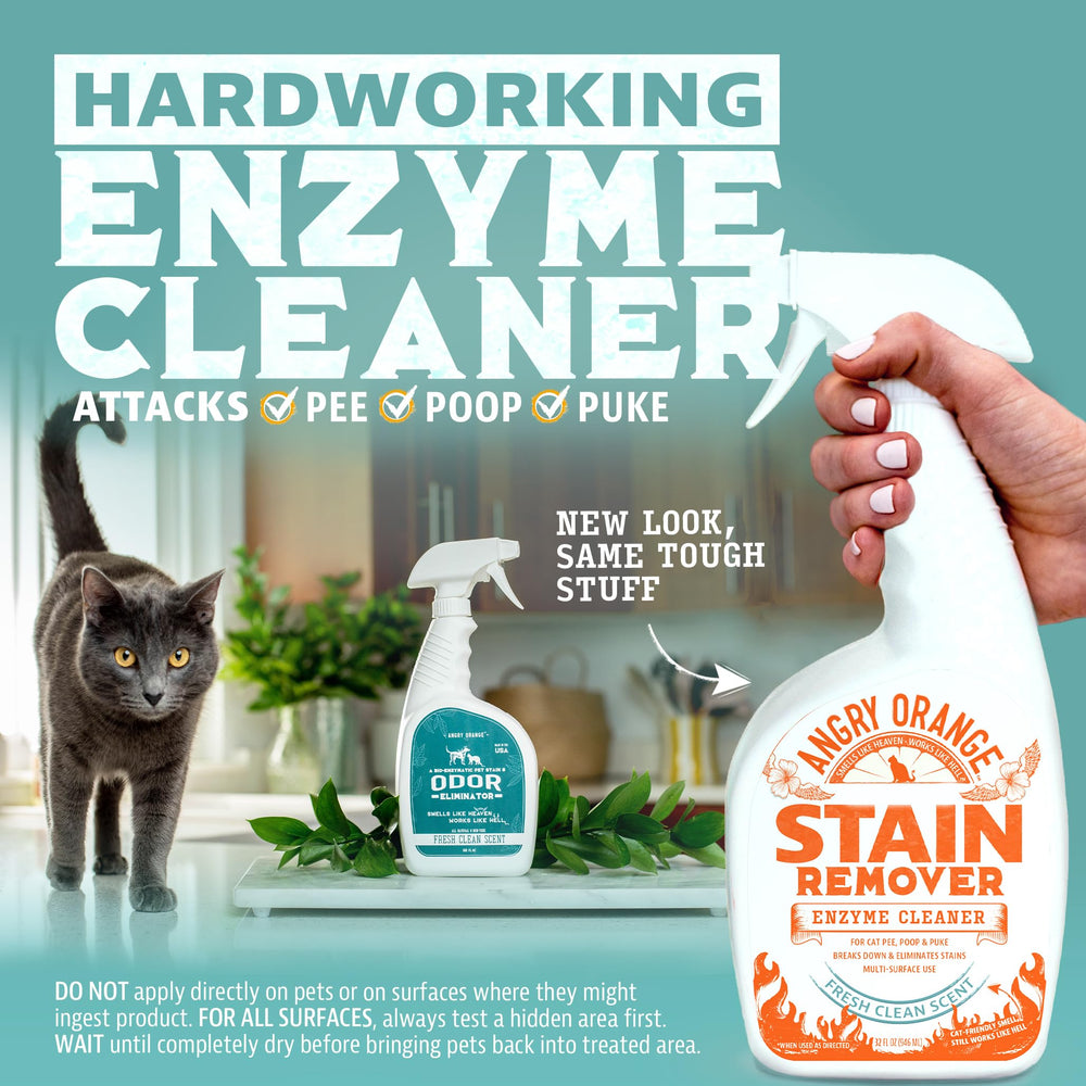 Angry Orange Pet Stain Remover for Cat Urine and Stains - Enzyme Cleaner - Fresh Scent - 32 oz