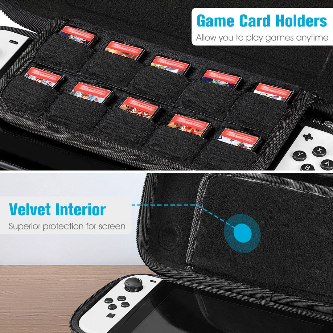 Slim Carrying Case for Nintendo Switch OLED Model 2021/Switch 2017 - [Slim Fit] Shockproof Protective Travel Storage Bag w/10 Game Cartridges for Switch Console Joy-Con, Gray