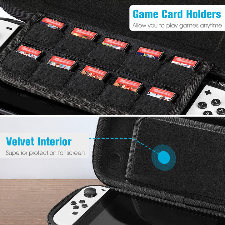 Slim Carrying Case for Nintendo Switch OLED Model 2021/Switch 2017 - [Slim Fit] Shockproof Protective Travel Storage Bag w/10 Game Cartridges for Switch Console Joy-Con, Gray