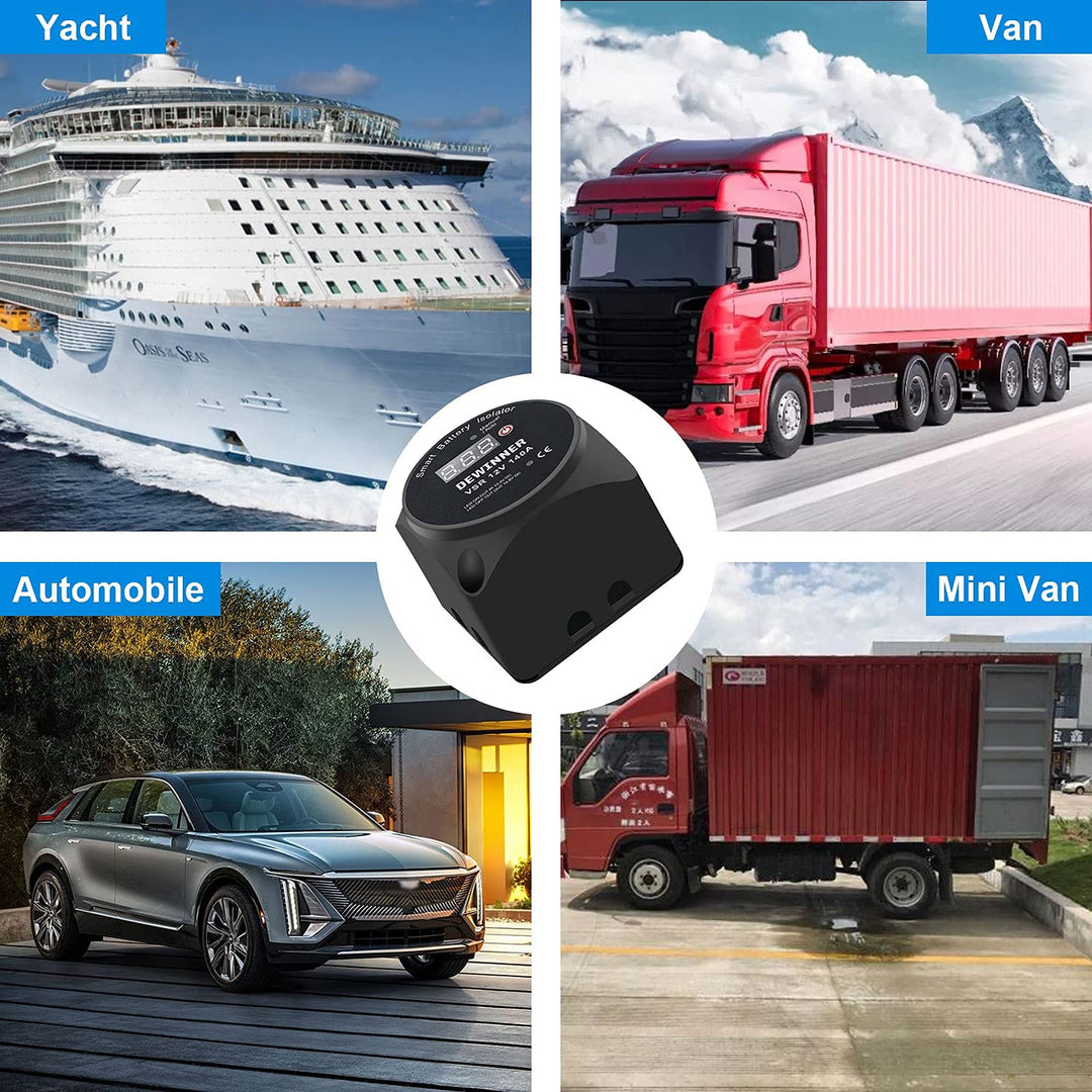 12V 140Amp Dual Battery Isolator Manual/Auto Modes VSR-Voltage Sensitive Relay, with LED Screen, Voltage Display, Designed for ATV, UTV, Boat, RV, Camper 5 Wheel Off-Road Vehicle