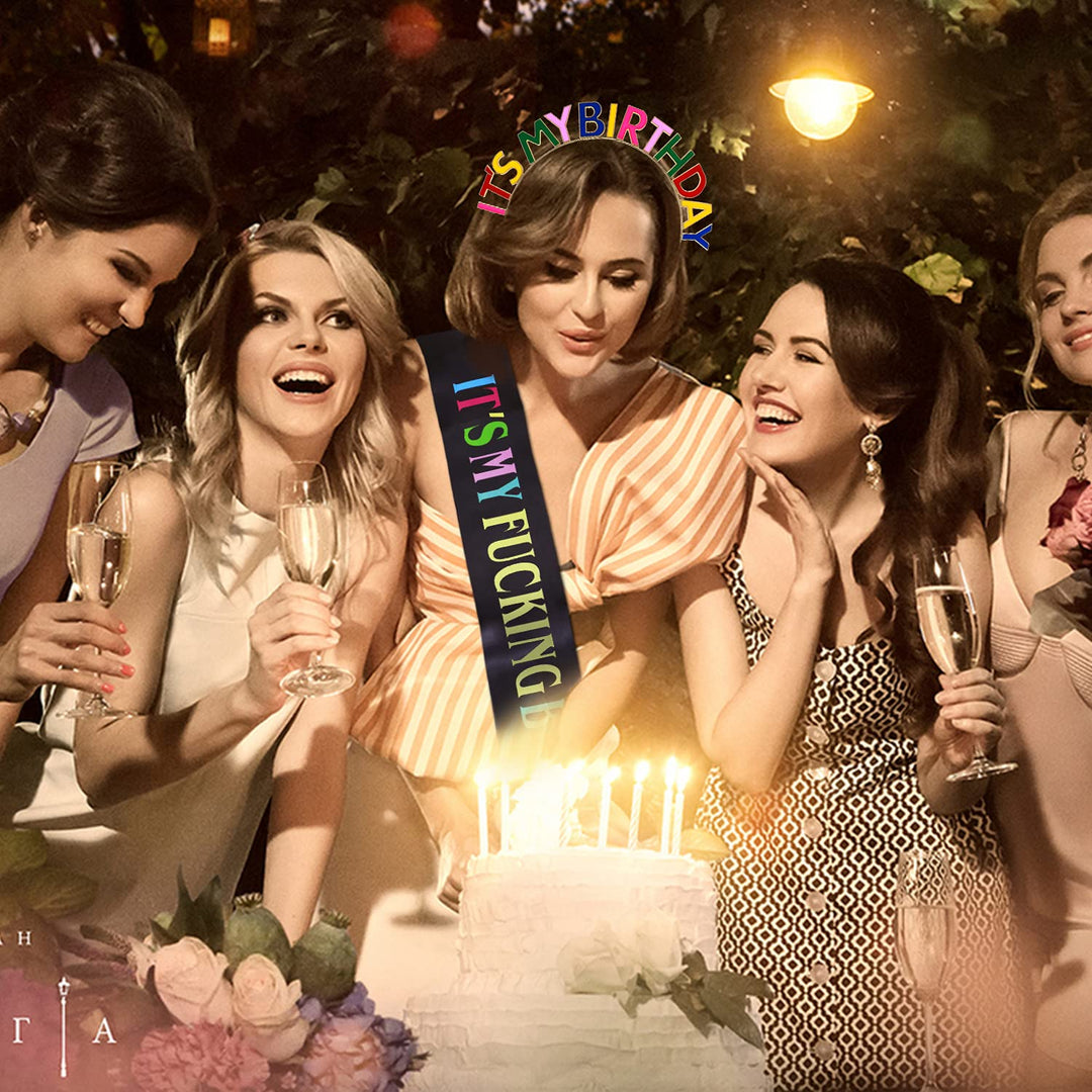 Black It&#39;s My Birthday Sash Tiara Crown Headband Kit for Women Birthday Girls Princess, Summer Happy Birthday Girl Party Gifts Decorations