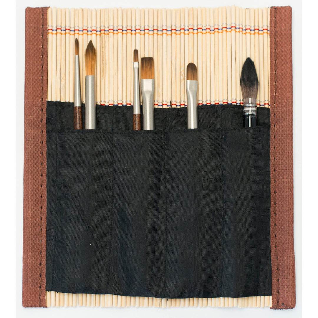 Precision &amp; SoftAqua Mini Travel Brush Set, Bamboo, Round 0, Round 2, Flat 0, Flat 2, Filbert 1, Mop 4, Natural