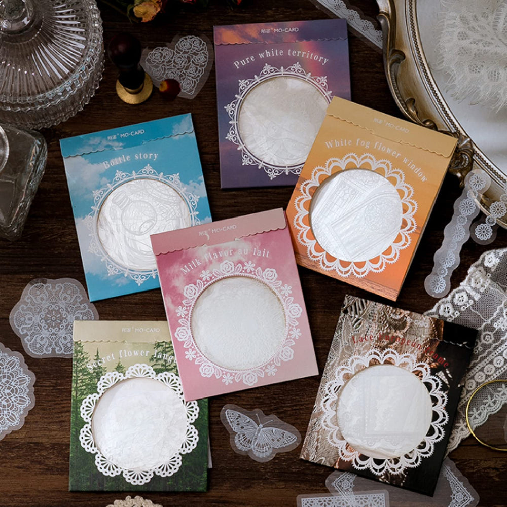 180 Pcs Transparent Lace Stickers,PET Vintage Decorative DIY Decals White Retro Aesthetic Journaling Crafts Supplies for Handmade Scrapbooking Planner Album Diary Photo Frames Notebook