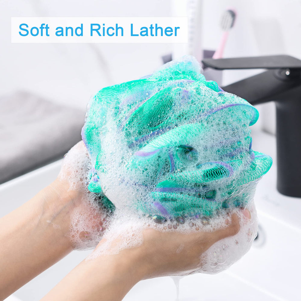 Shower Bath Sponge Shower Loofahs Balls 75g/PCS for Body Wash Bathroom Men Women- Set of 4 Flower Color Pack